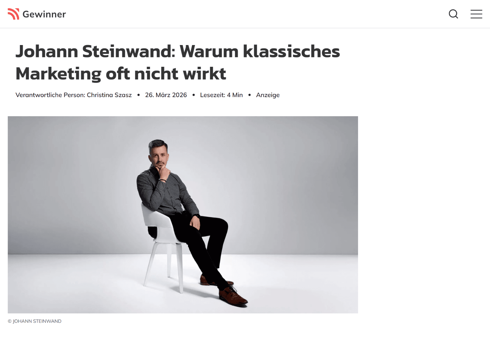 Johann Steinwand über Selbstvermarktung für Selbstständige
