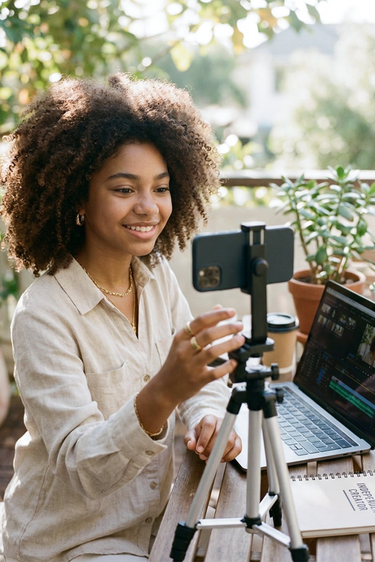 Model erstellt Content mit Smartphone