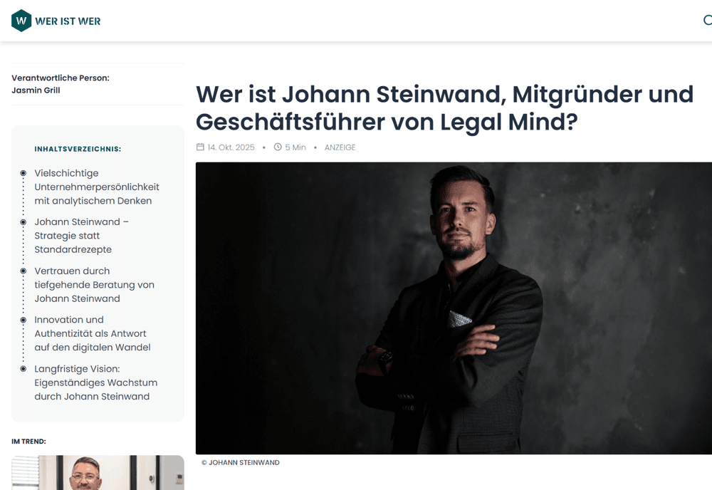 Profil von Johann Steinwand auf weristwer.com